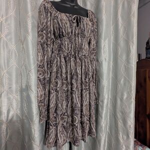 48 NWT Cato Tan, Black And Grey Paisley Print Dress -  Xsmall